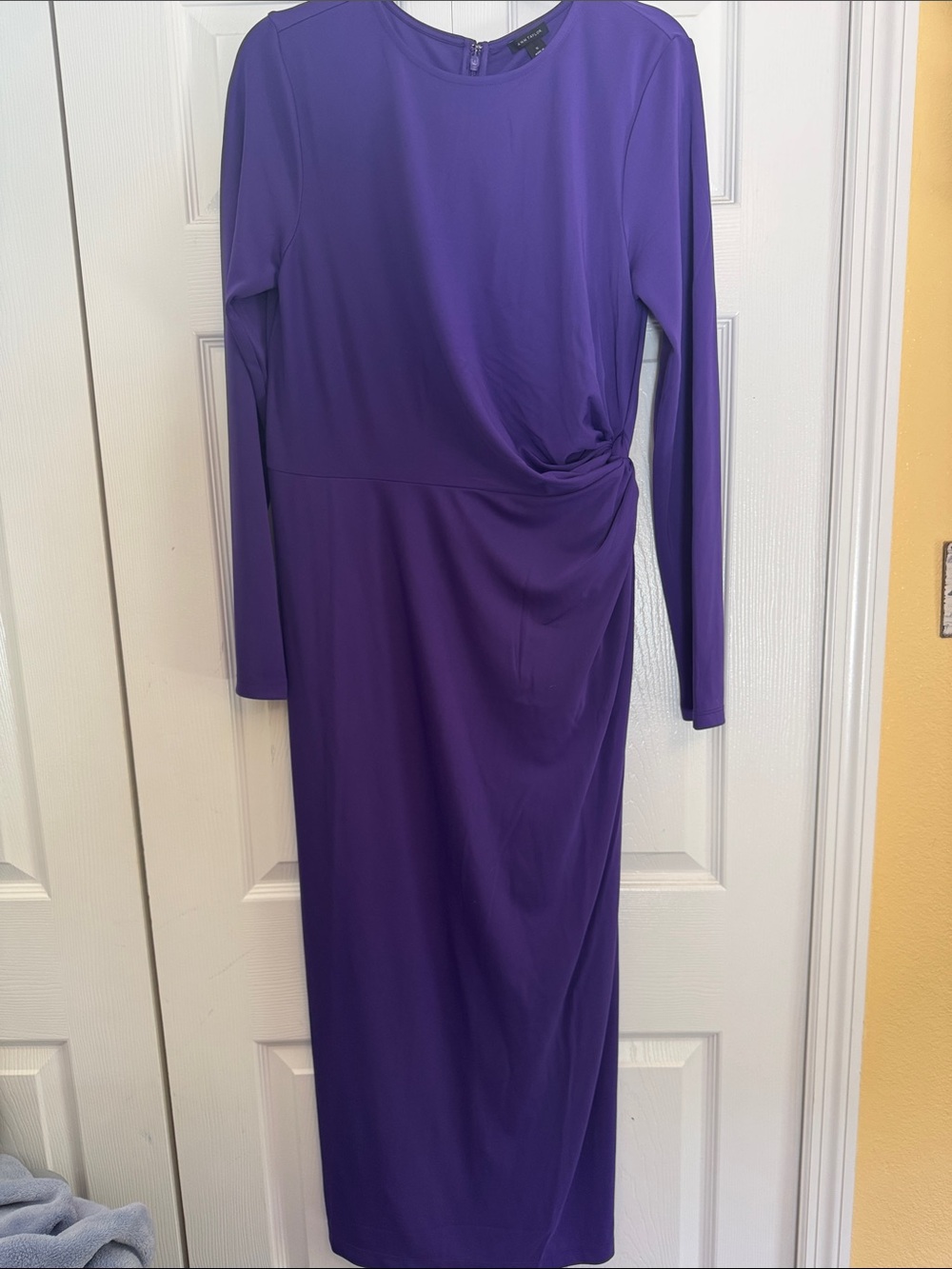 Ann Taylor Purple Long-Sleeve Twist-Detail Midi Dress